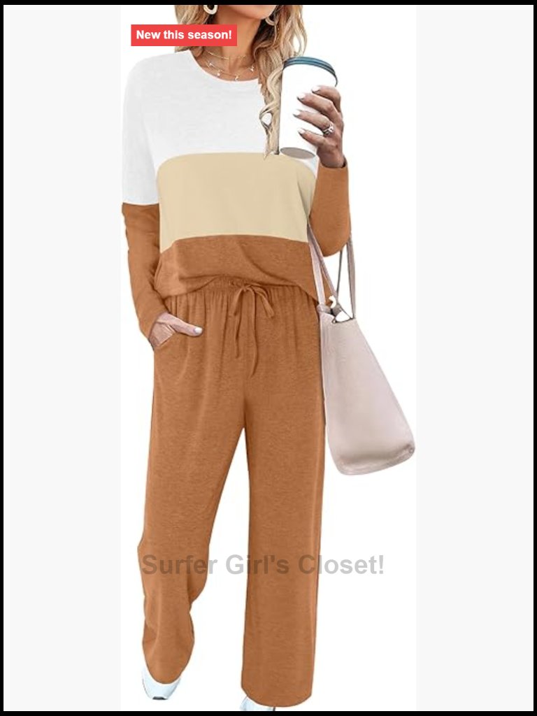 Women's 2 Piece Lounge Set Crewneck Long Sleeve Top Wide Leg Pants Sweatsuit